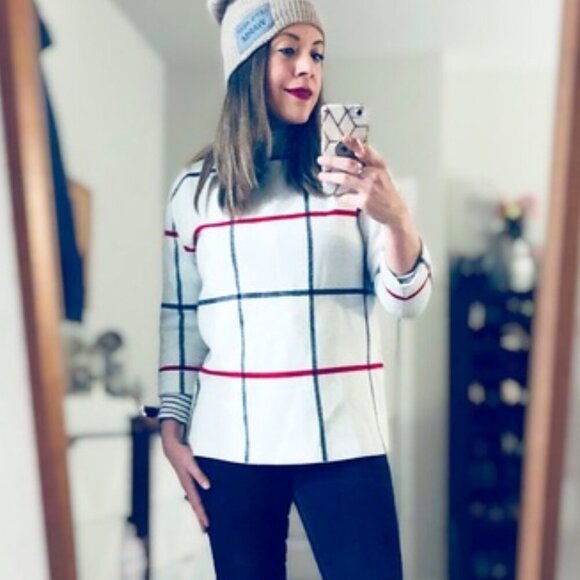 Tahari Sweaters - Tahari Windowpane Check Mock Funnel Neck Super Soft Sweater Medium